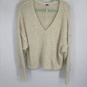Free People Cream V-Neck Sweater